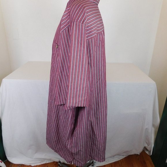 King Size Stripe Short Sleeve Sport Shirt 4XL Tall Burgundy Black White Pockets - Picture 2 of 8